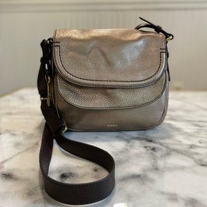 Fossil Metallic Leather Peyton 2 Flap Crossbody
